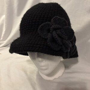 Bergere Knit Bucket Hat Black Flowers